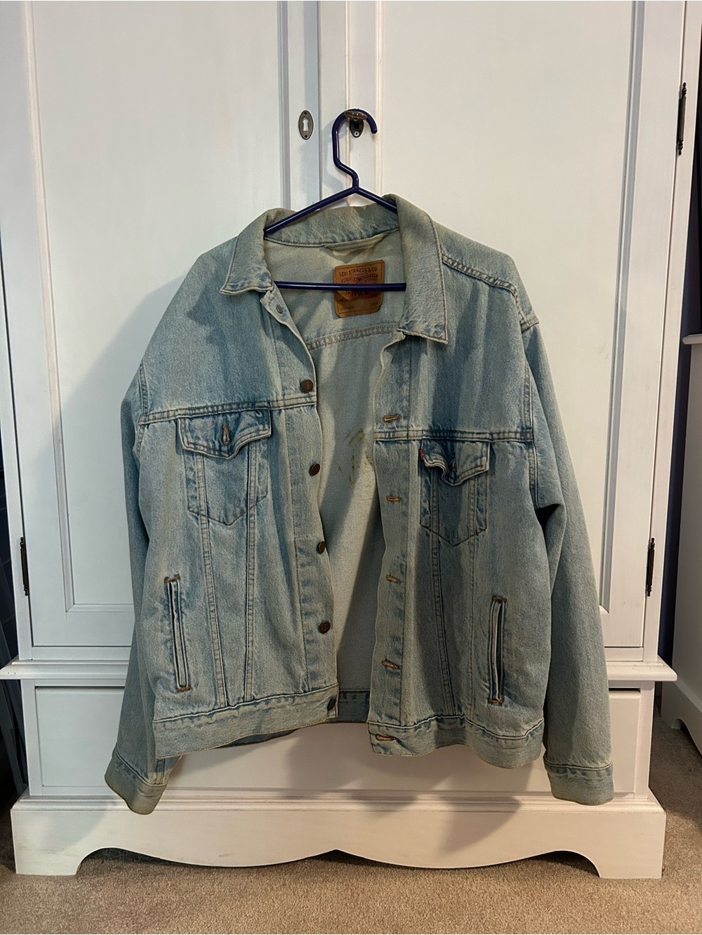 Levi's Light Blue Denim Jacket with Tan Leather Patch